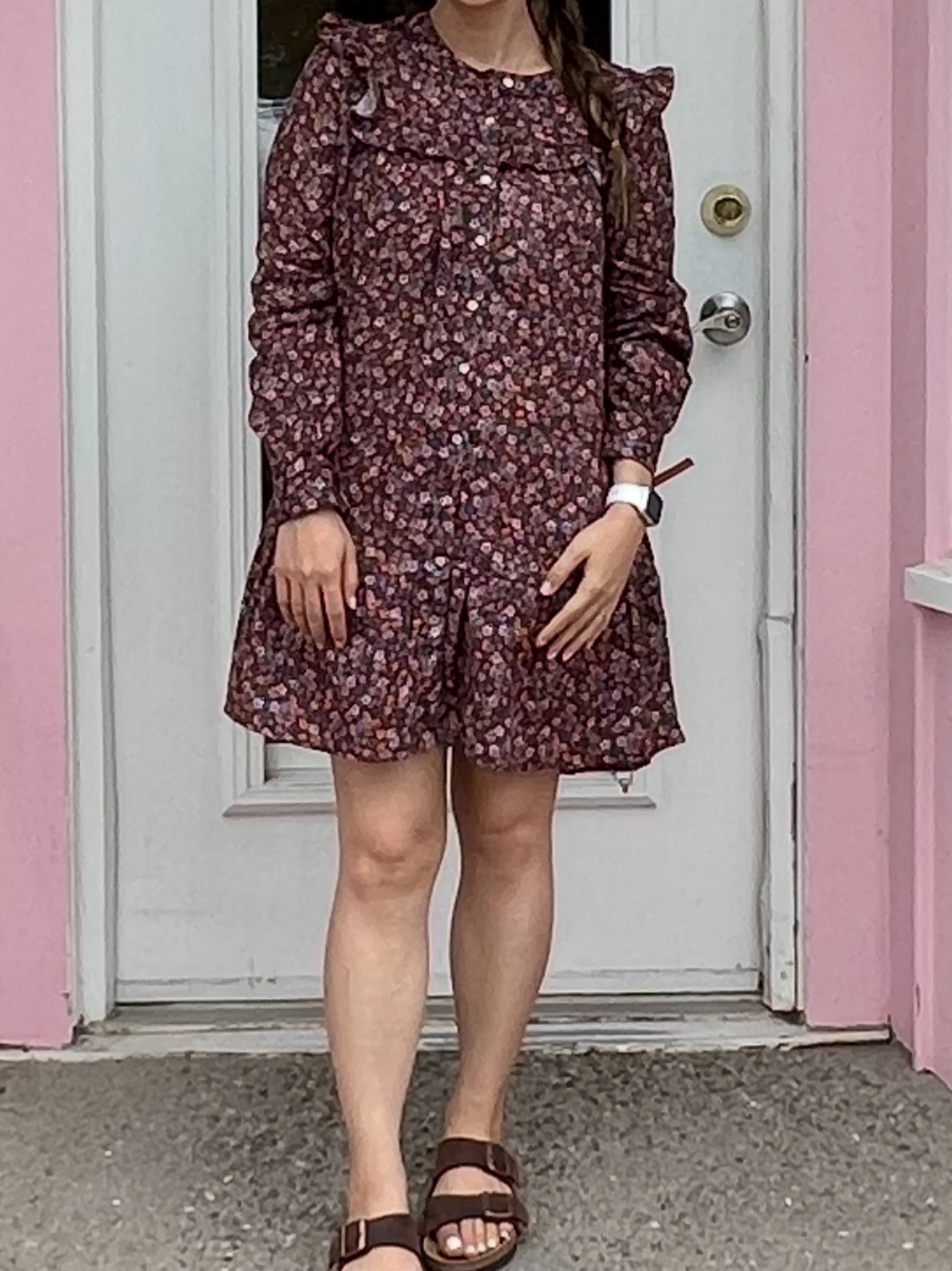 Floral Ruffle Mini Dress in Burgundy